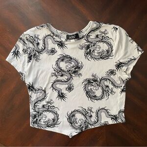 Dragon Motif Black and White Crop Top